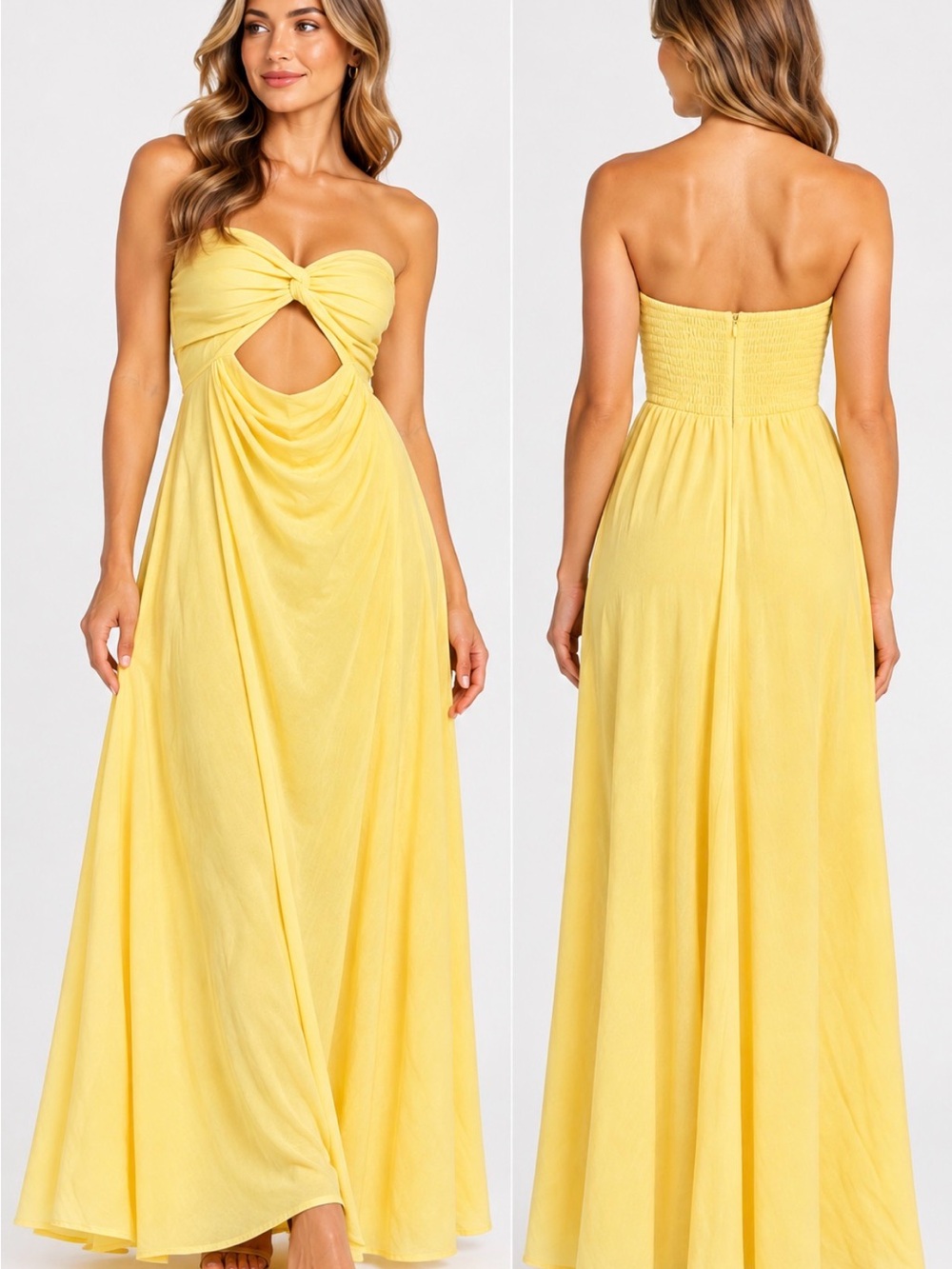 Petal + Pup Yellow Cutout Twist Front Maxi Dress US 16 AU 20